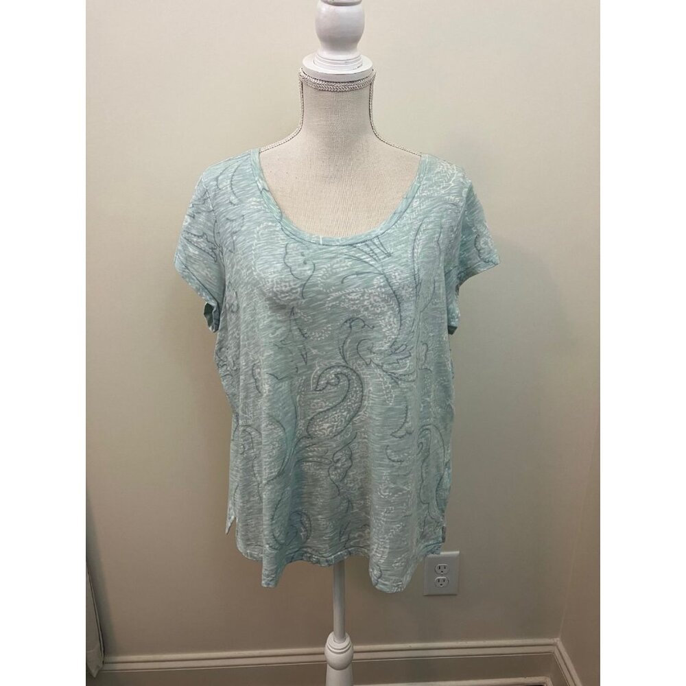 Lands End Light Blue and Gray Print Short Sleeve Tee Shirt Size XL